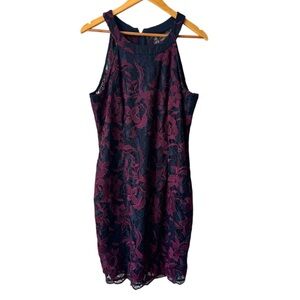 NWT Vintage Le Chateau Floral Lace Sleeveless Dress Burgundy Navy Women's 18